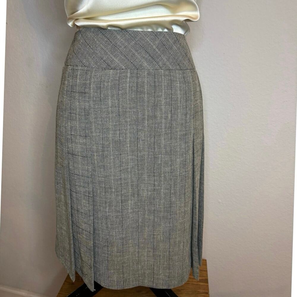 GRACE DANE LEWIS Vintage Plaid Pleated Skirt in Gray/Black/Cream